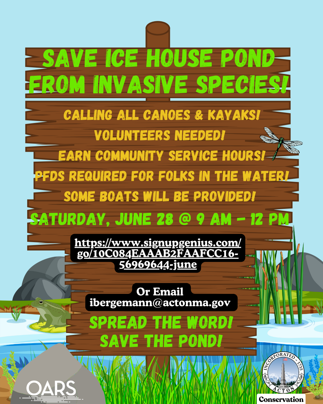 Save Ice House Pond from Water Chestnuts - Volunteers needed Flyer